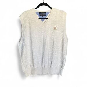 Tommy Hilfiger Vintage Old Money Preppy Cream Golf Knit Vest Men's size L